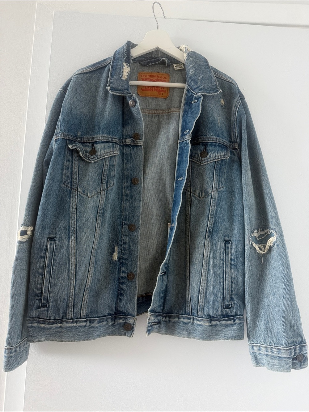 Levi's Faded Blue Distressed Denim Jacket 100% Cotton